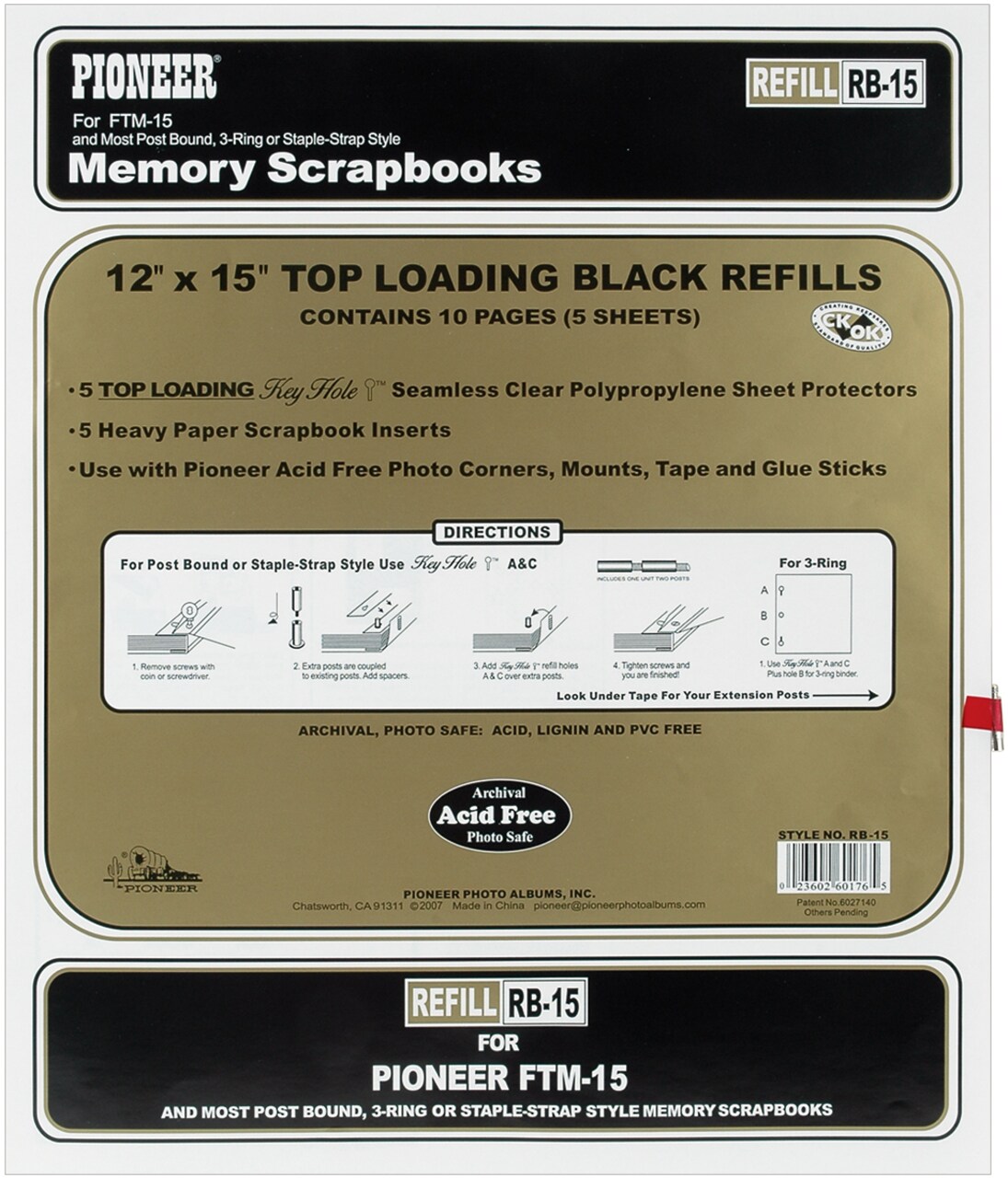 Pioneer Universal Top-Loading Page Protectors 5/Pkg-12"X15" (W/Black Inserts)